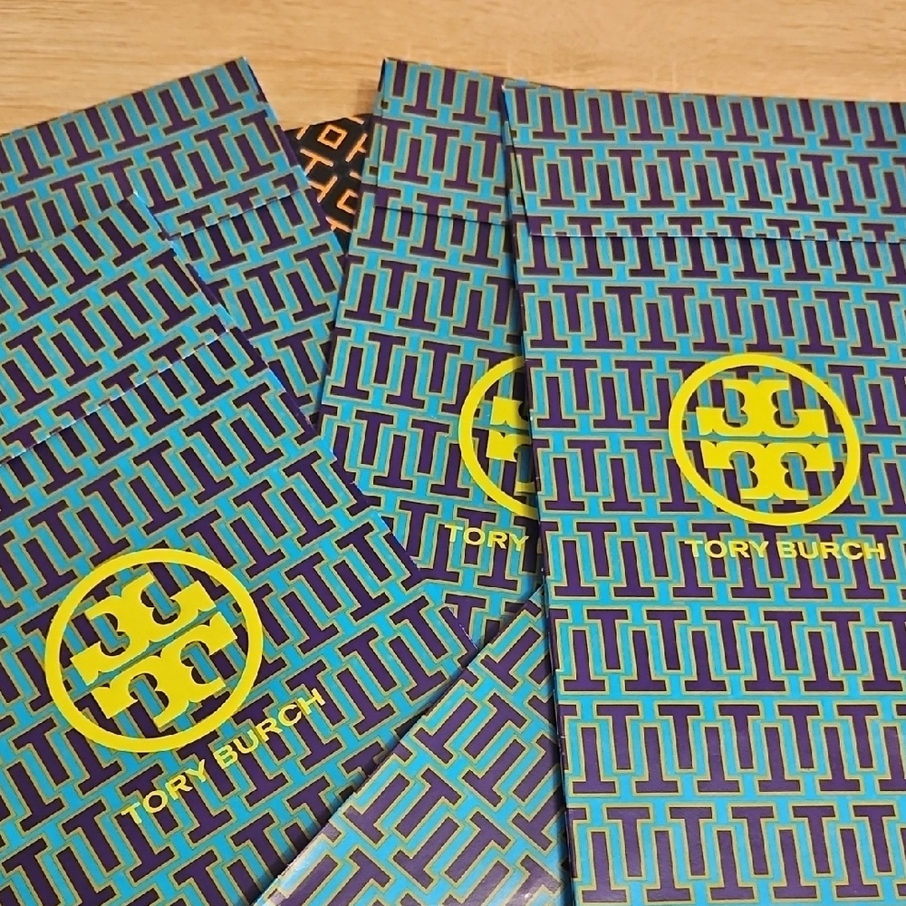 Tory Burch Teal and Yellow Logo Pouch 4pc Set
